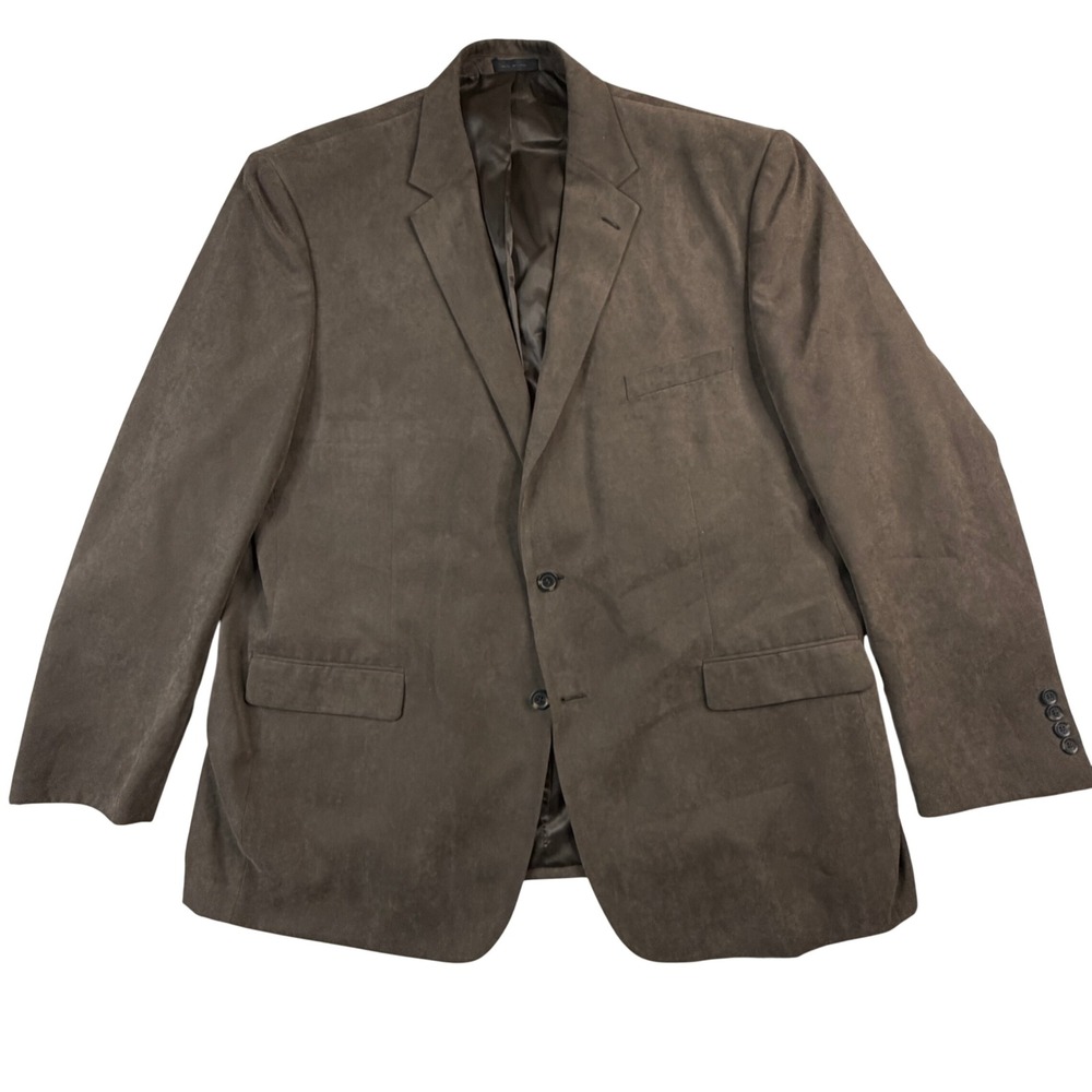Andrew Fezza Mens Brown Faux Suede Two Button Blazer Sport Coat 52L